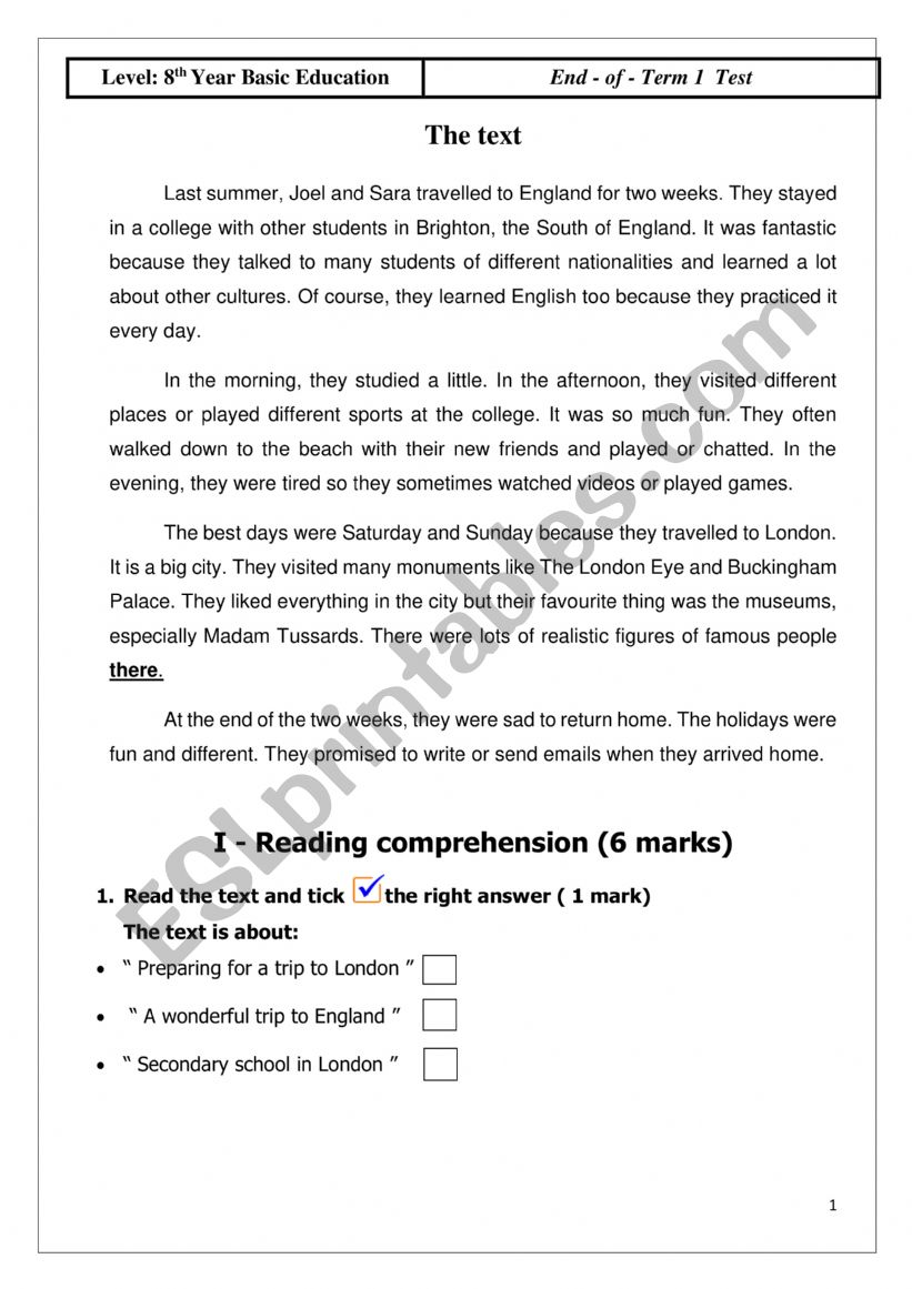 END OF TERM 1 8TH FORM worksheet