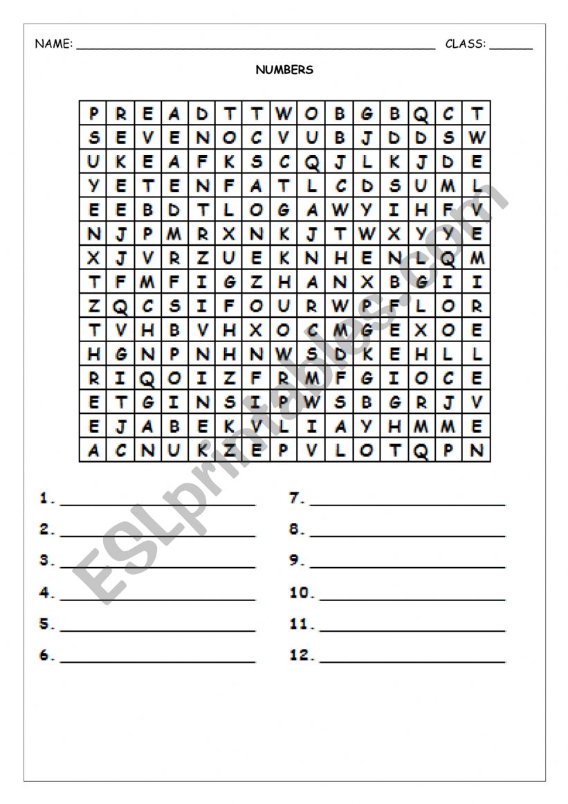 NUMBERS 1 - 12 worksheet