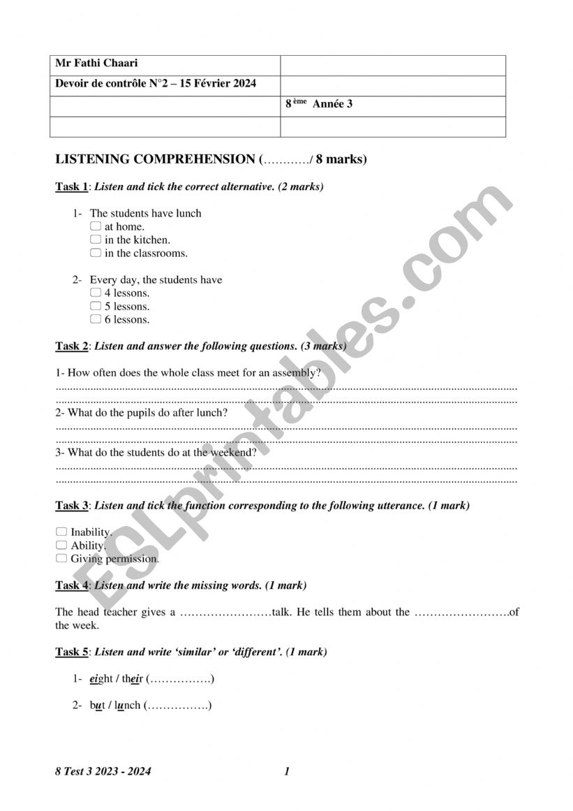 8 Mid Term 2 test A worksheet