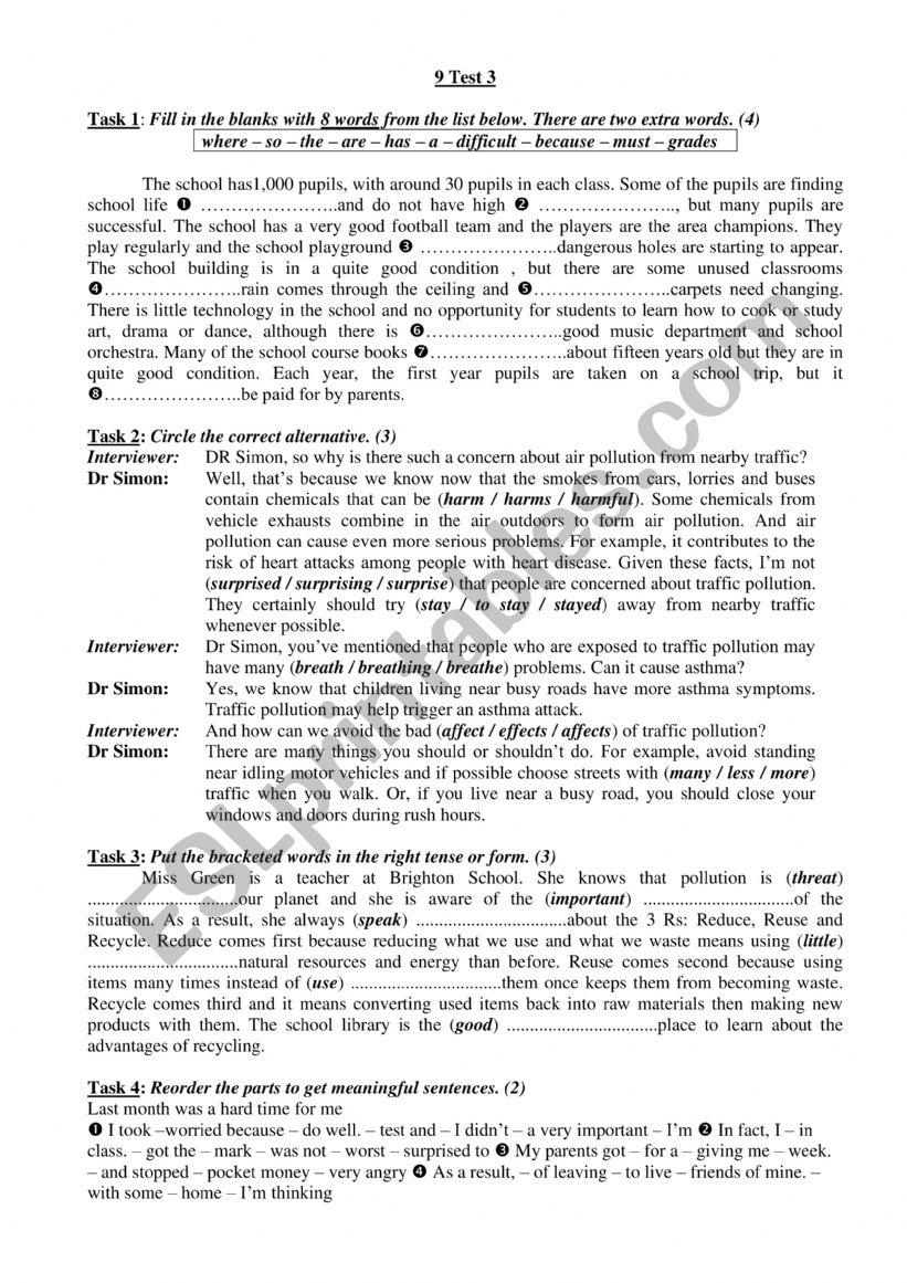 9 Mid Term 2 Test worksheet