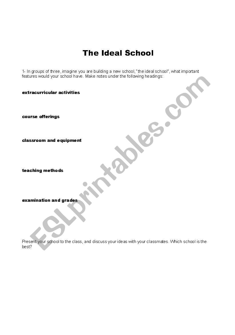 The ideal school worksheet