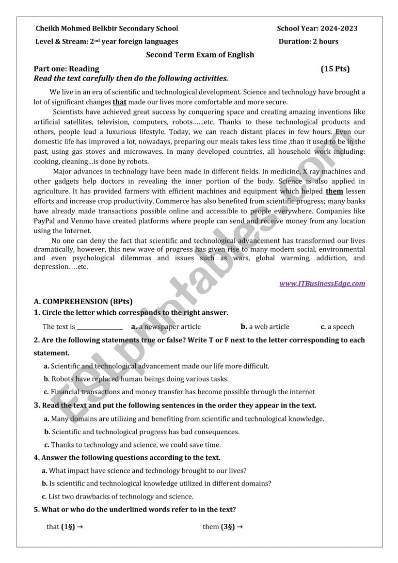 EXAM BUDDING SCIENTISTS 2AS worksheet