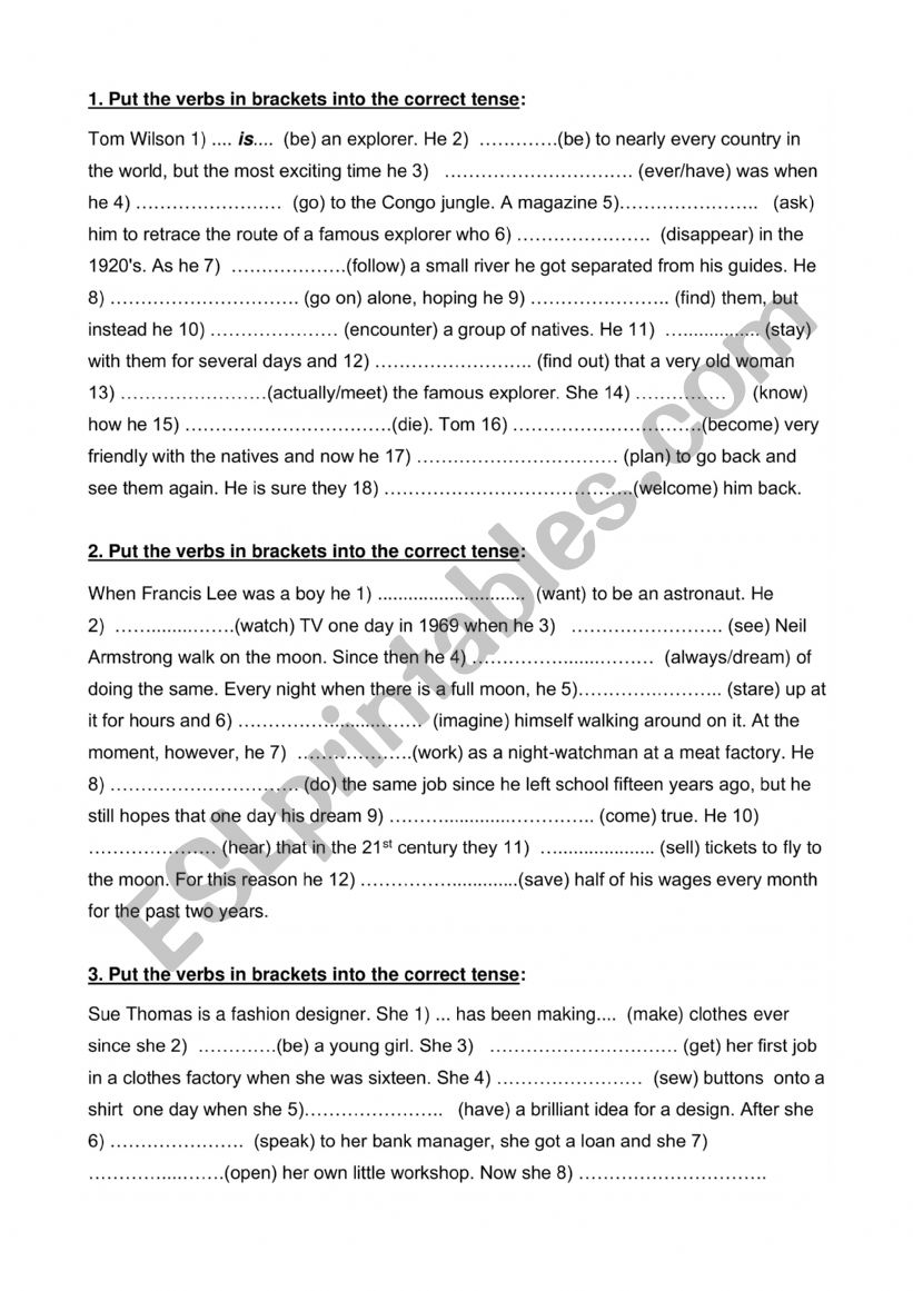 10 mixed tenses reading worksheet
