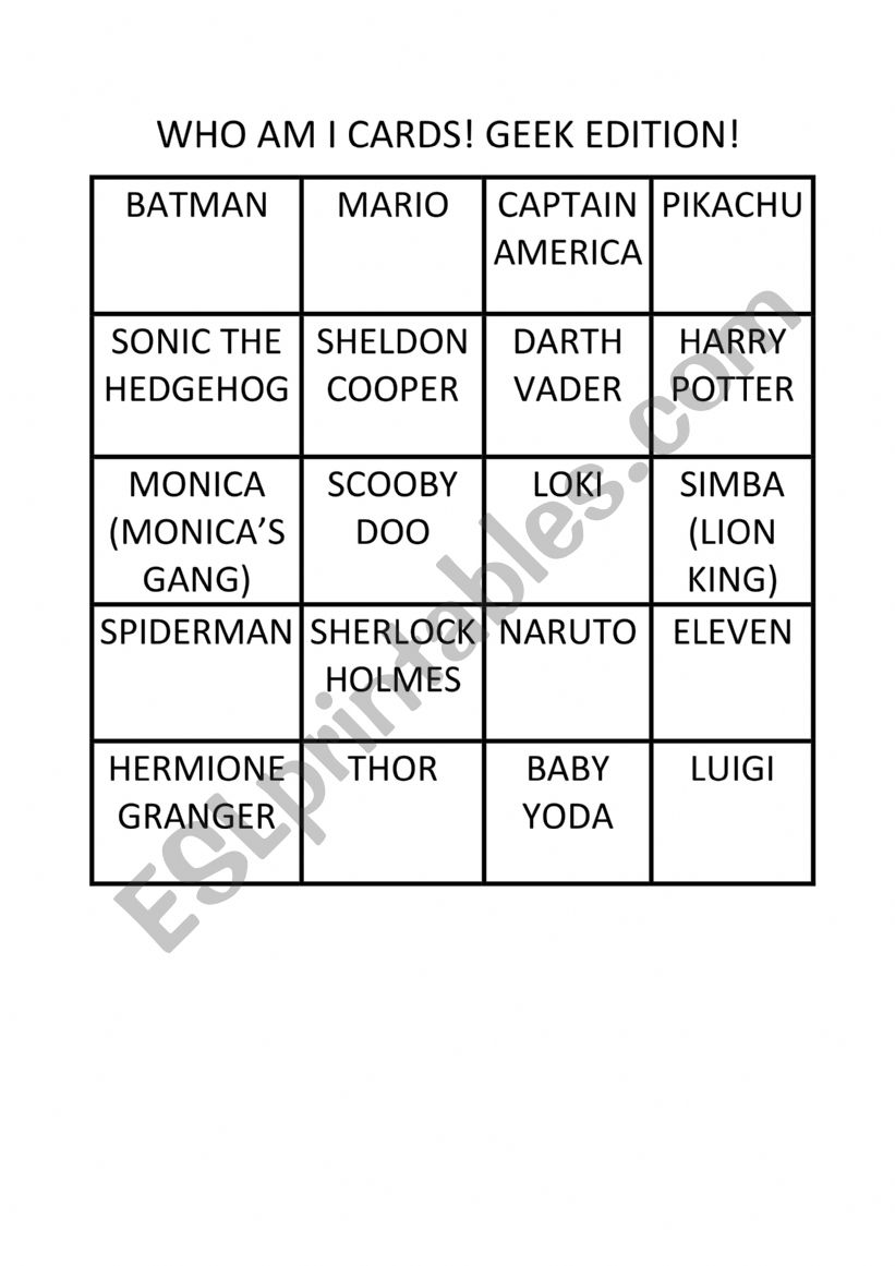 GEEK WHO AM I worksheet