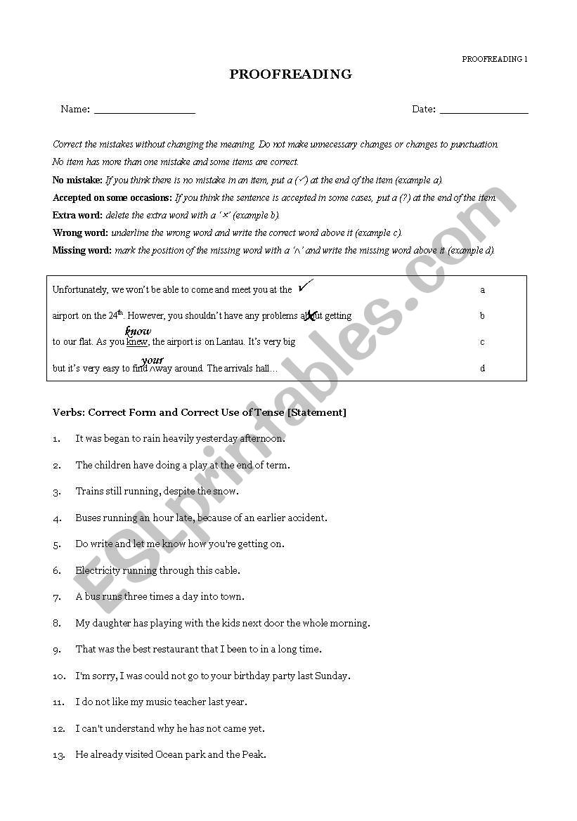 Proofreading exercises  worksheet