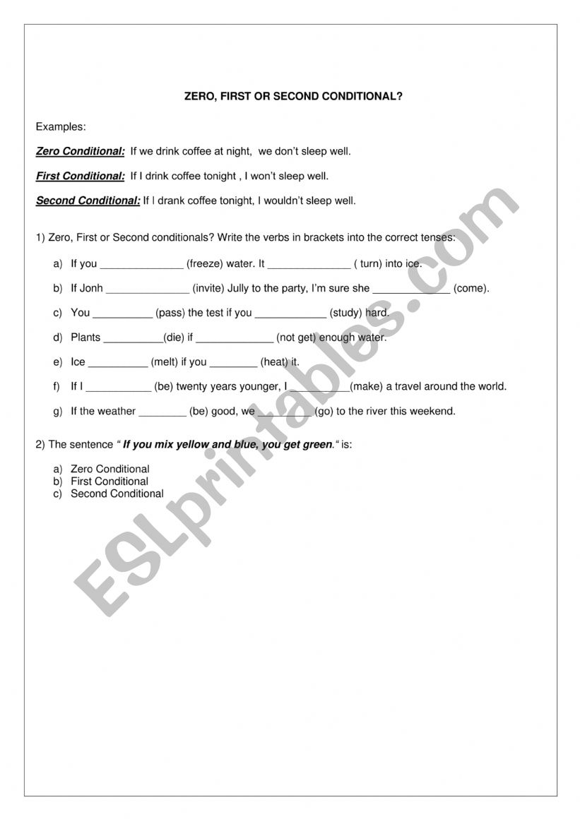 Zero, First or Second Conditional