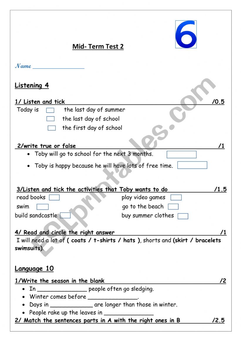 6th form seasons (unit 3)  worksheet
