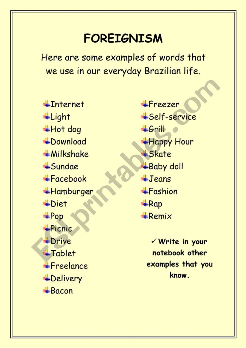 FOREIGNISM worksheet