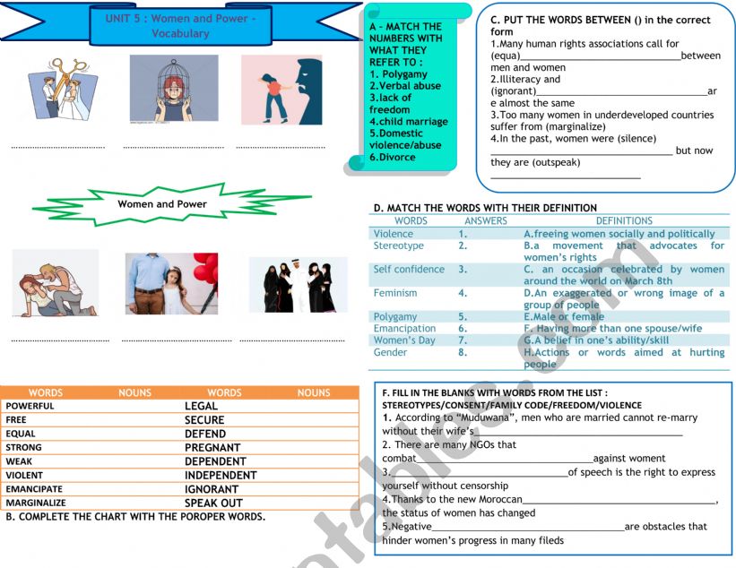Women and Power Vocabulary Worksheet