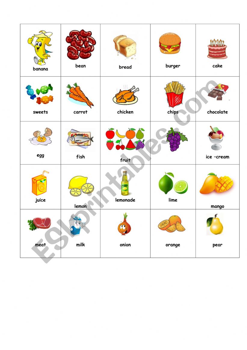 Food Bingo YLE Starter Cabridge 