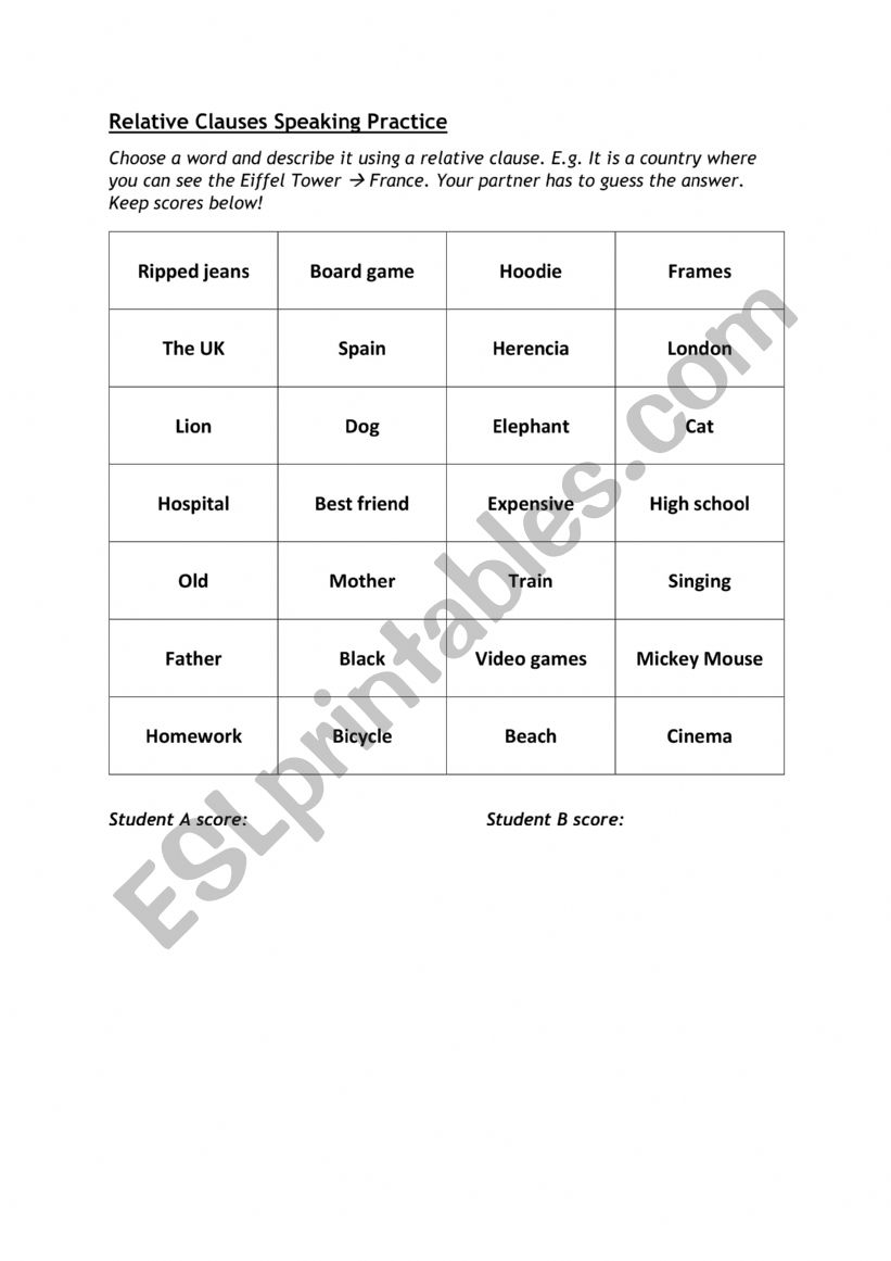 Relative Clauses speaking practice