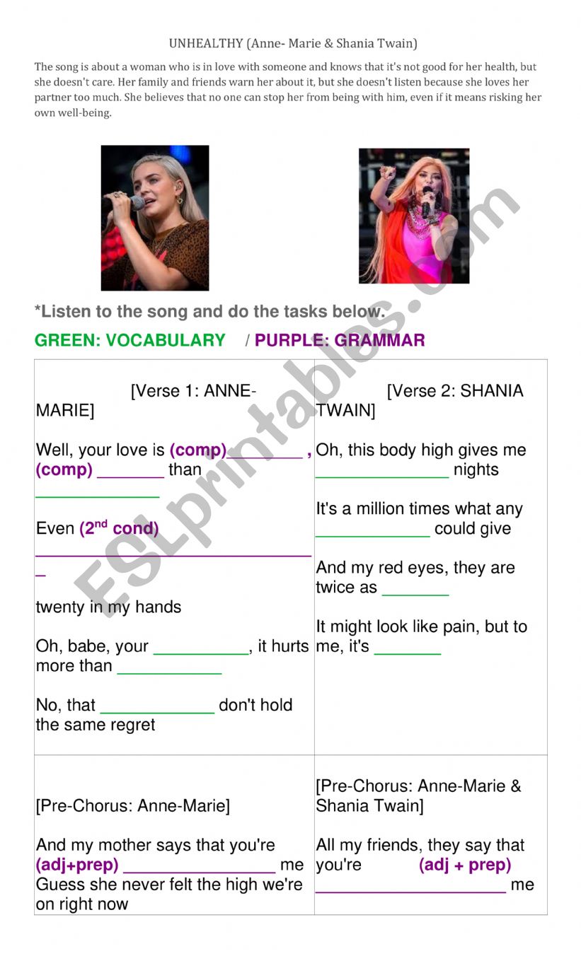 Unhealthy worksheet