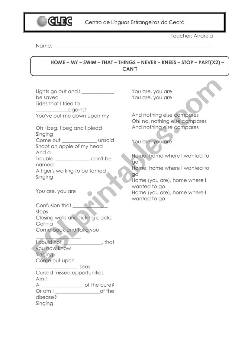 CLOCKS - COLDPLAY worksheet