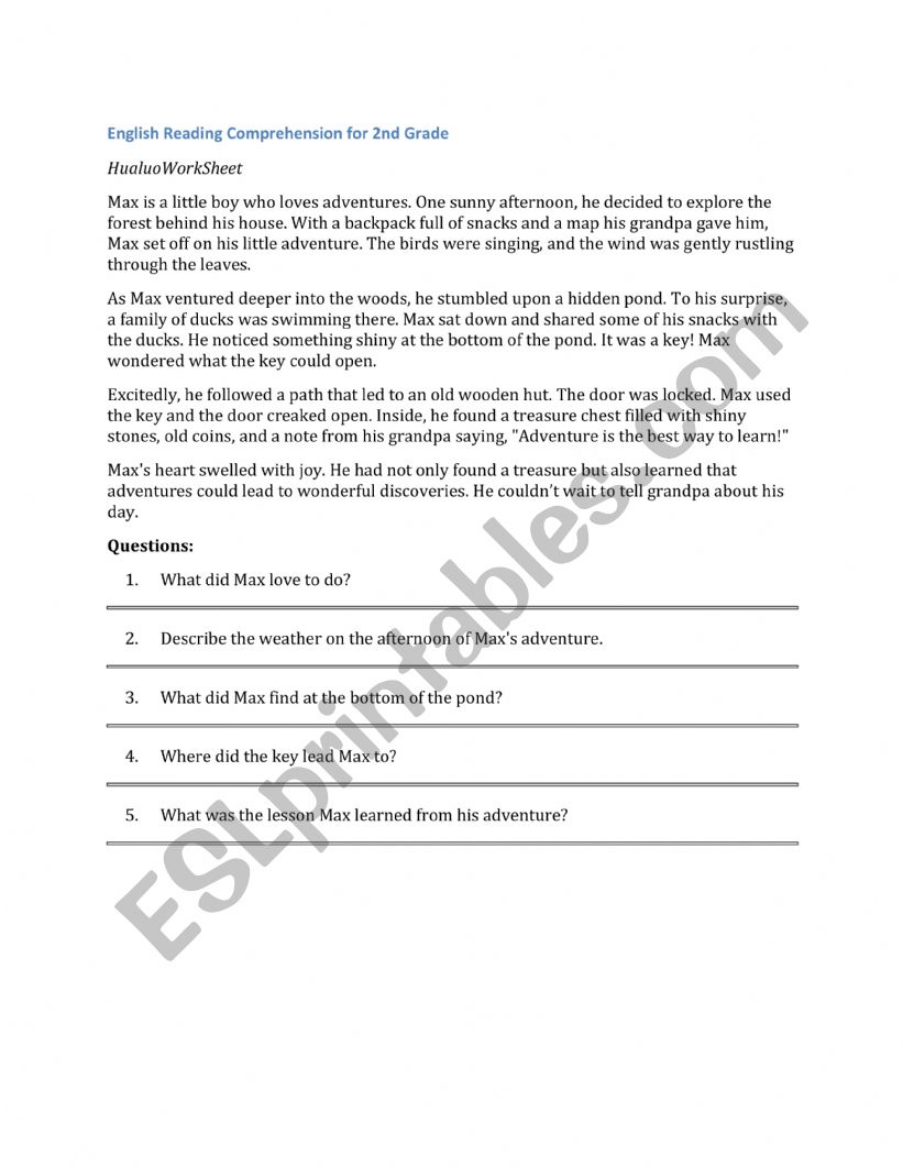 Adventures in the Forest worksheet