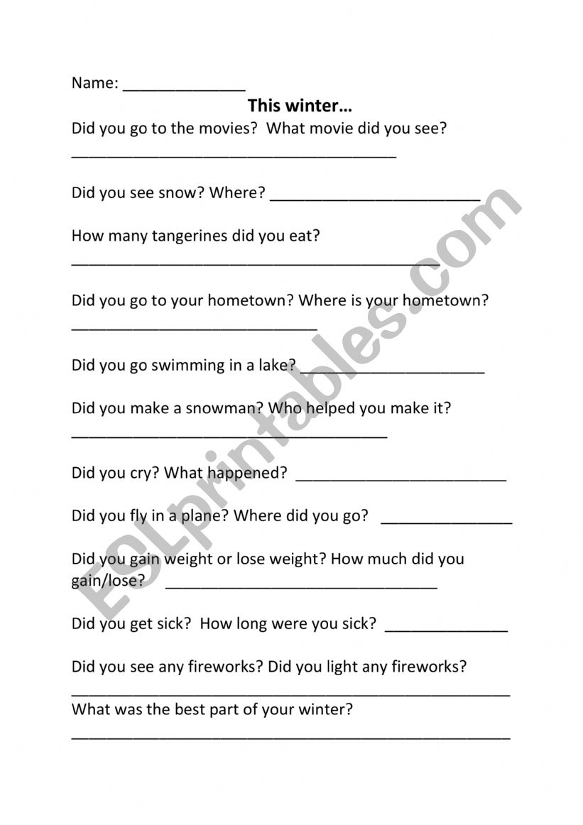 This winter did you? worksheet