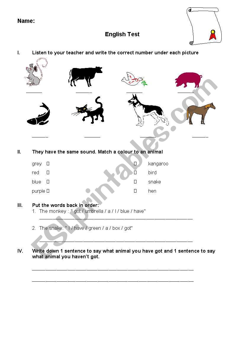 test on animals worksheet