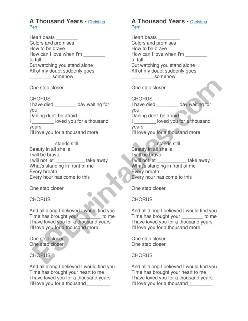 A Thousand Years (Christina Perry)