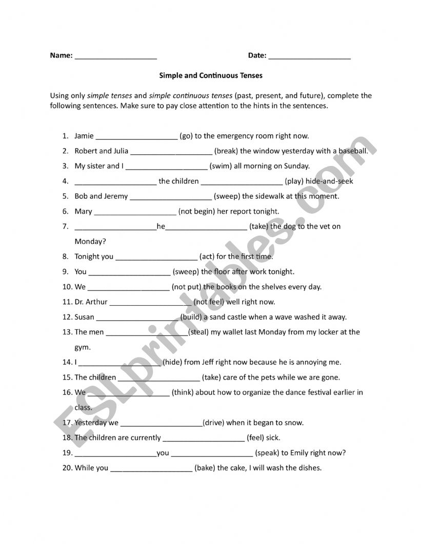 Simple and Simple Continuous Tenses