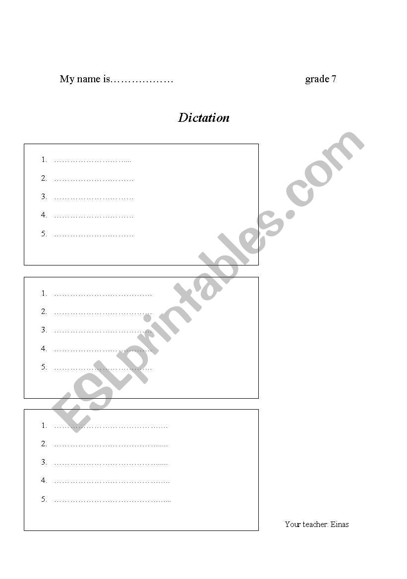 DICTATION FORM worksheet