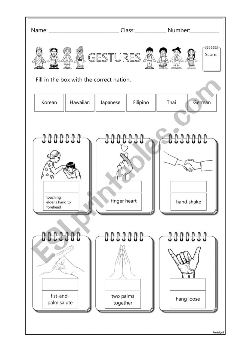 Gestures worksheet