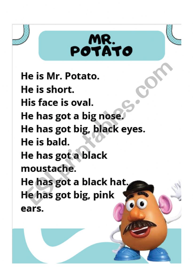 Mr.Potato description worksheet
