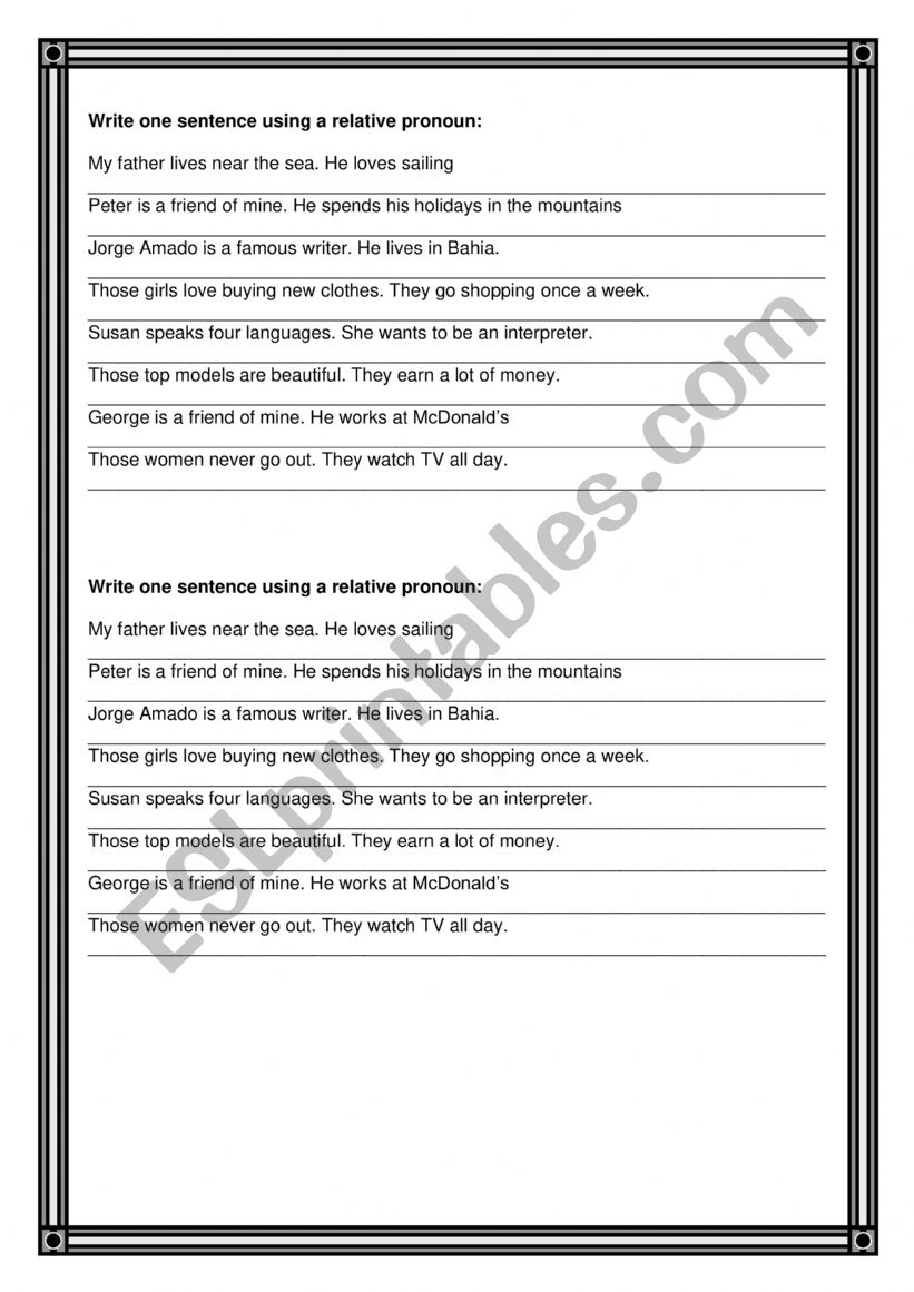 Relatives worksheet