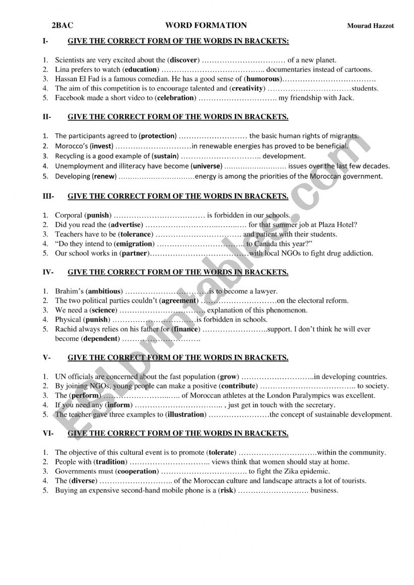 Word Formation Exercises worksheet