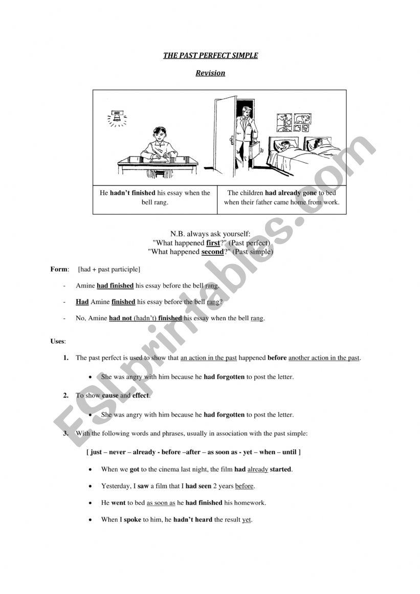 THE PAST PERFECT SIMPLE worksheet