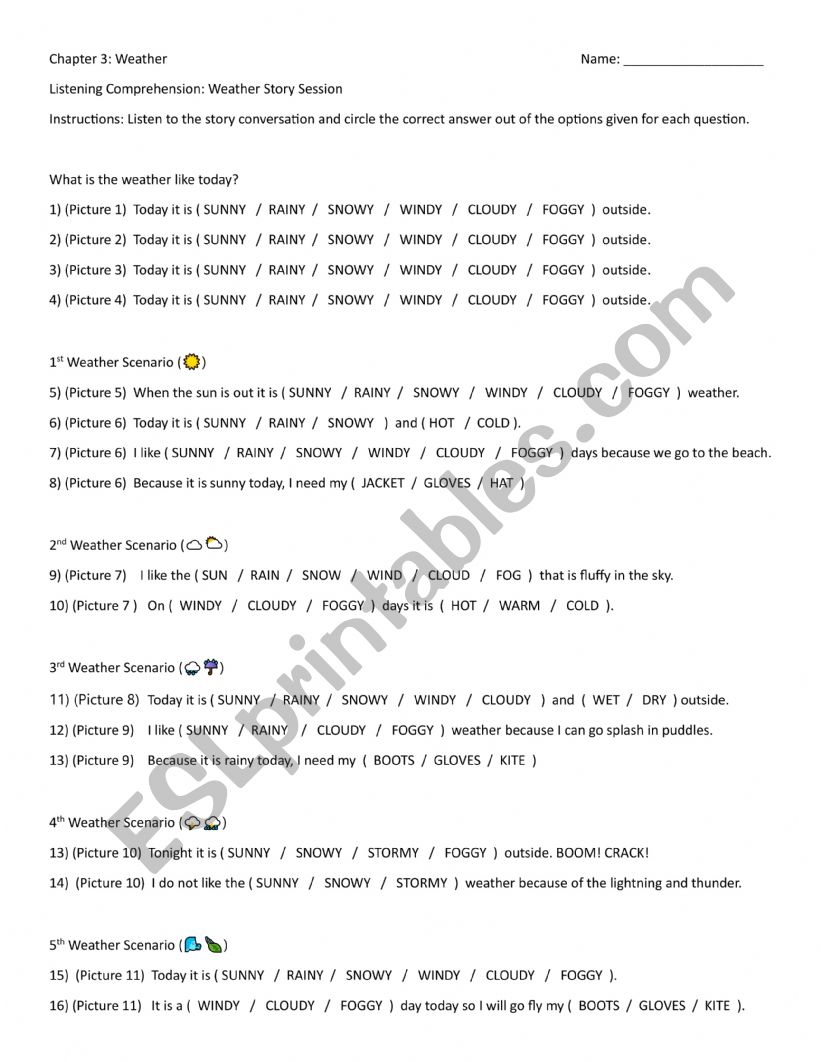 Weather Worksheet worksheet