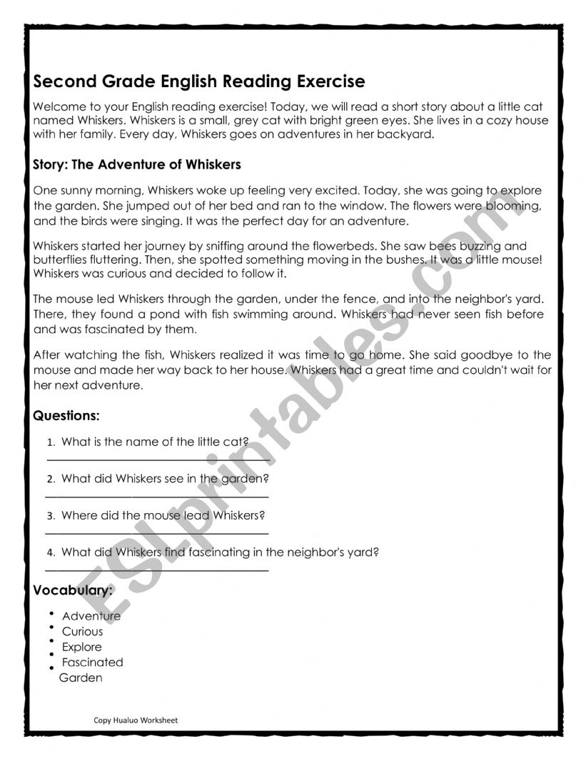 The Adventure of Whiskers worksheet