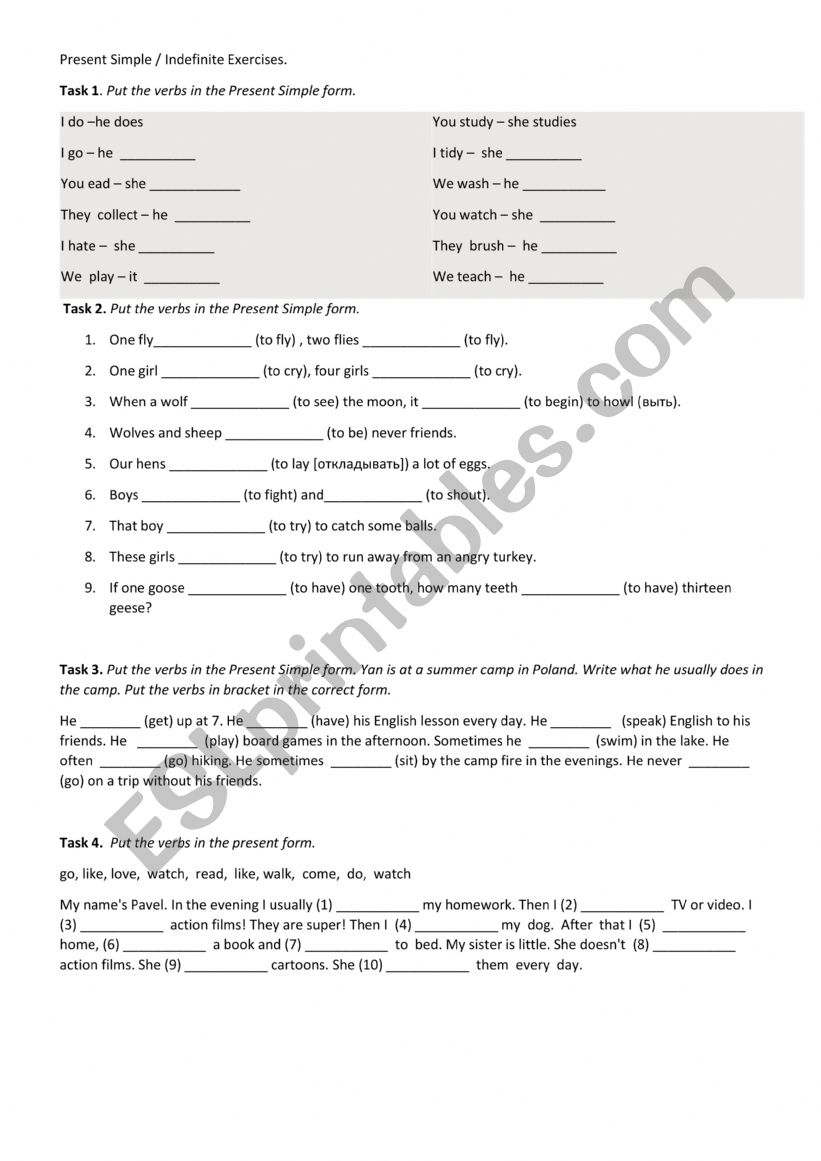 Present Simple worksheet