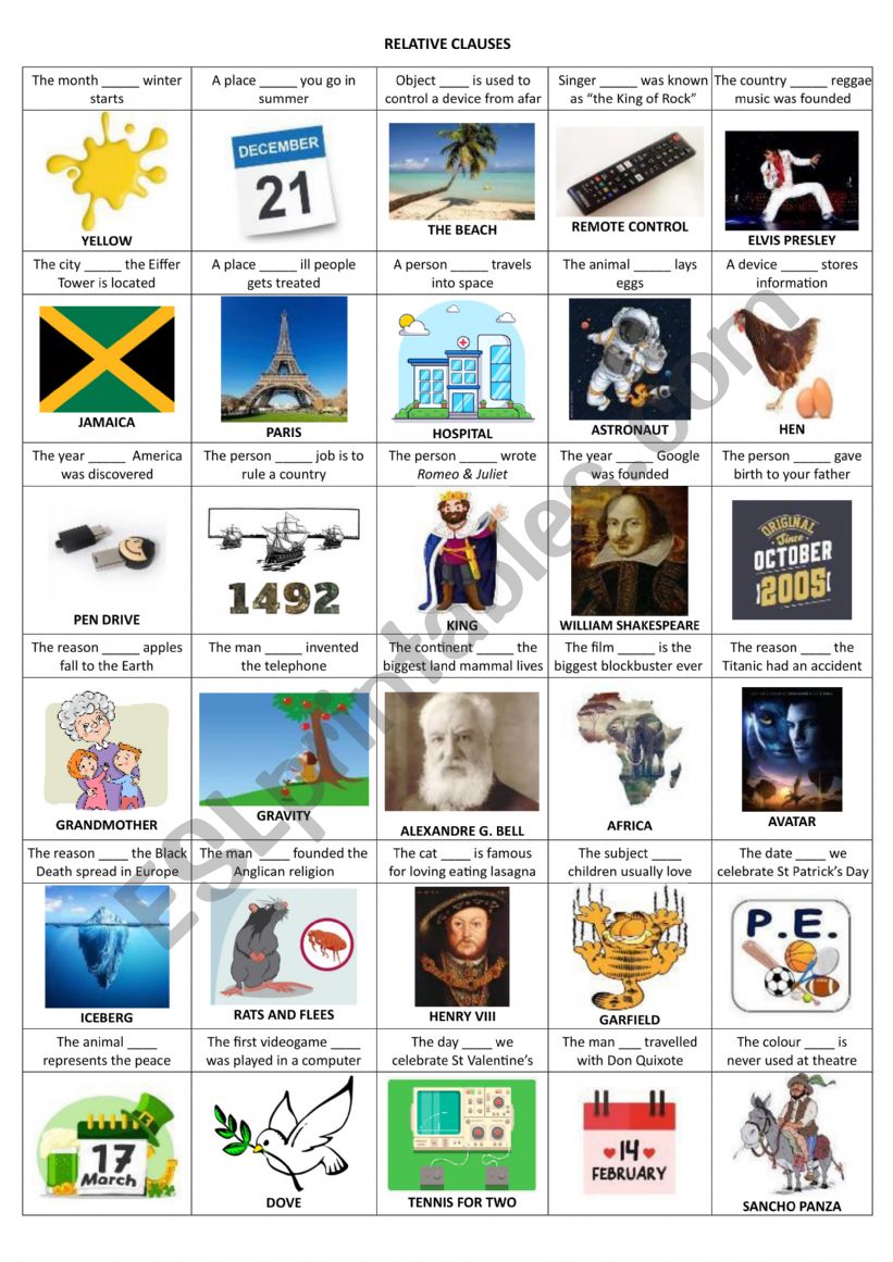 Relative clauses - speaking game