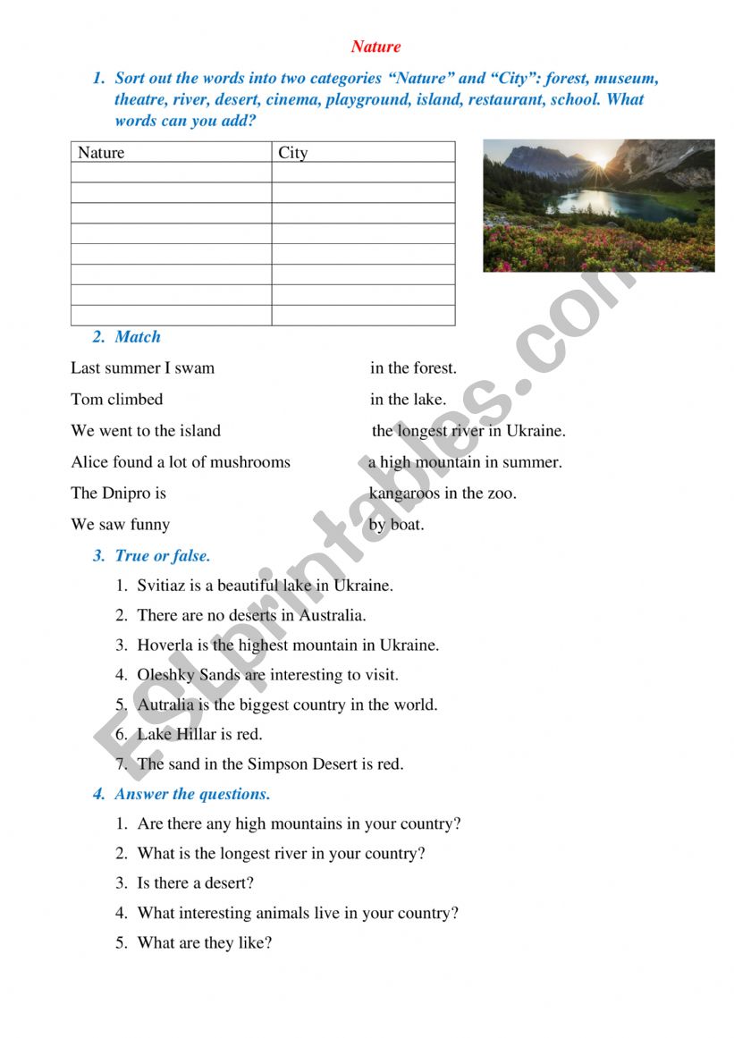 Nature worksheet