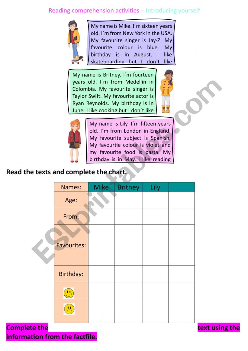 Reading comprehension activities