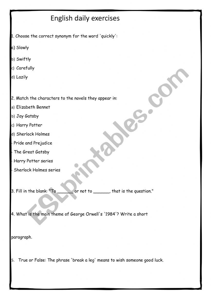 English daily exercise  worksheet