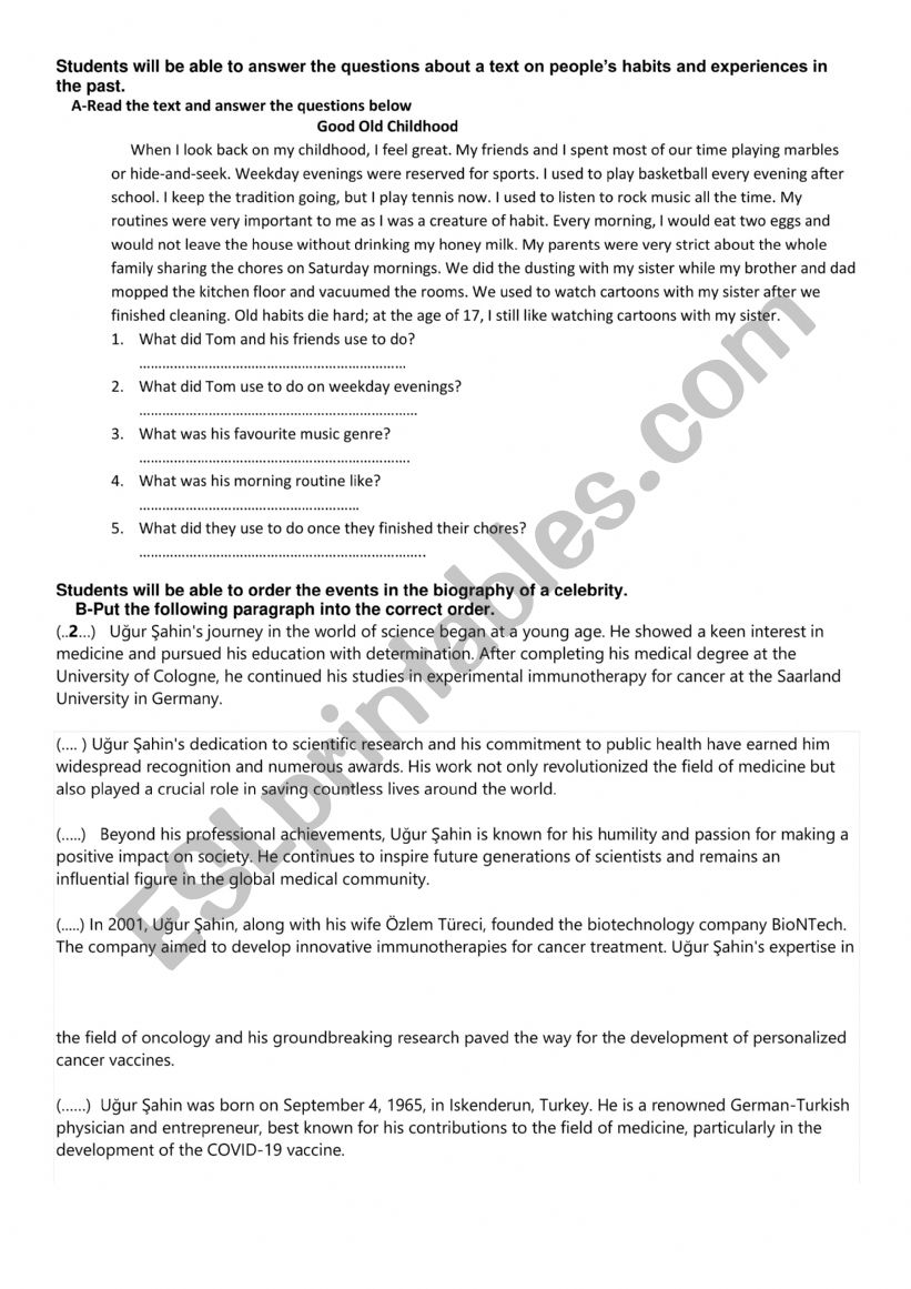 reading &writing worksheet (simple past, past con and used to)