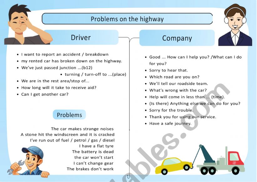 Problems on the highway worksheet
