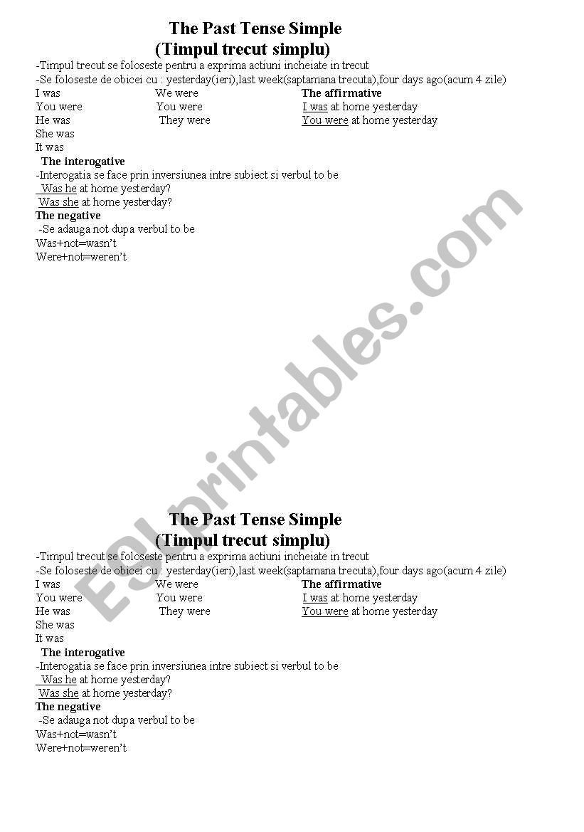 the simple past- explanation worksheet