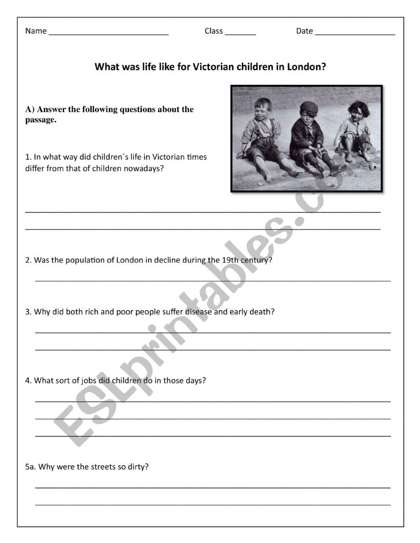 Life in Victorian London worksheet