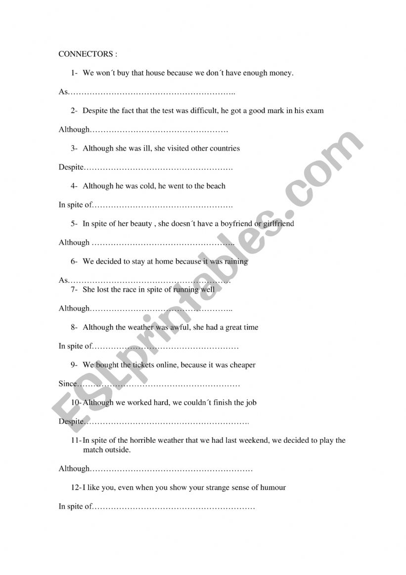 REPHRASINGWITHCONNECTORS worksheet