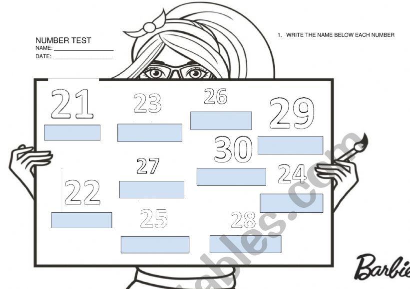 Numbers from 21 to 30 worksheet