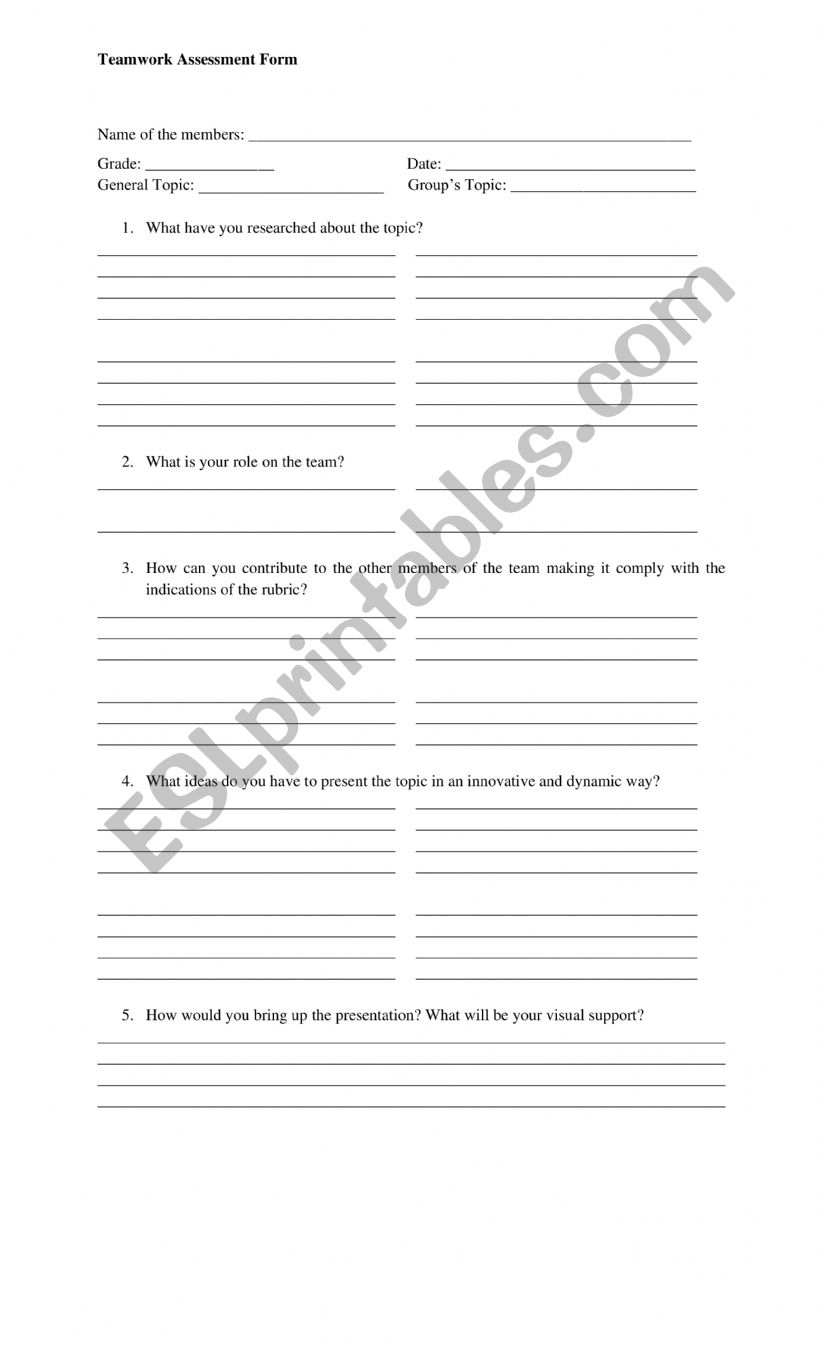 Teamwork assesment worksheet