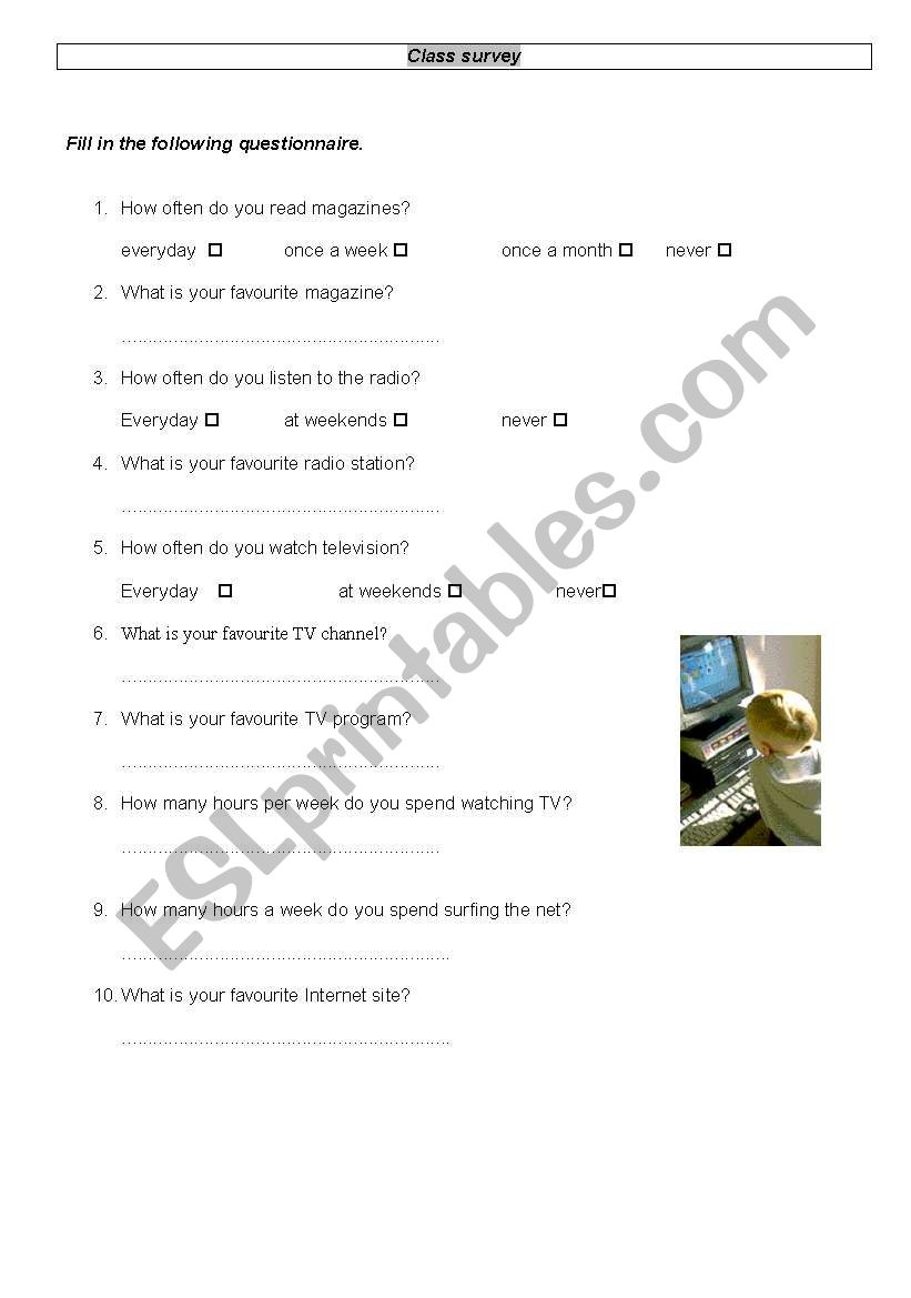a class survey on media  worksheet