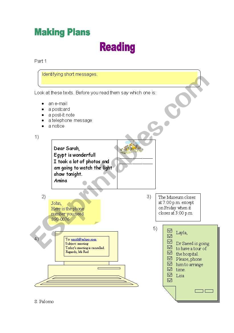 Short Messages worksheet