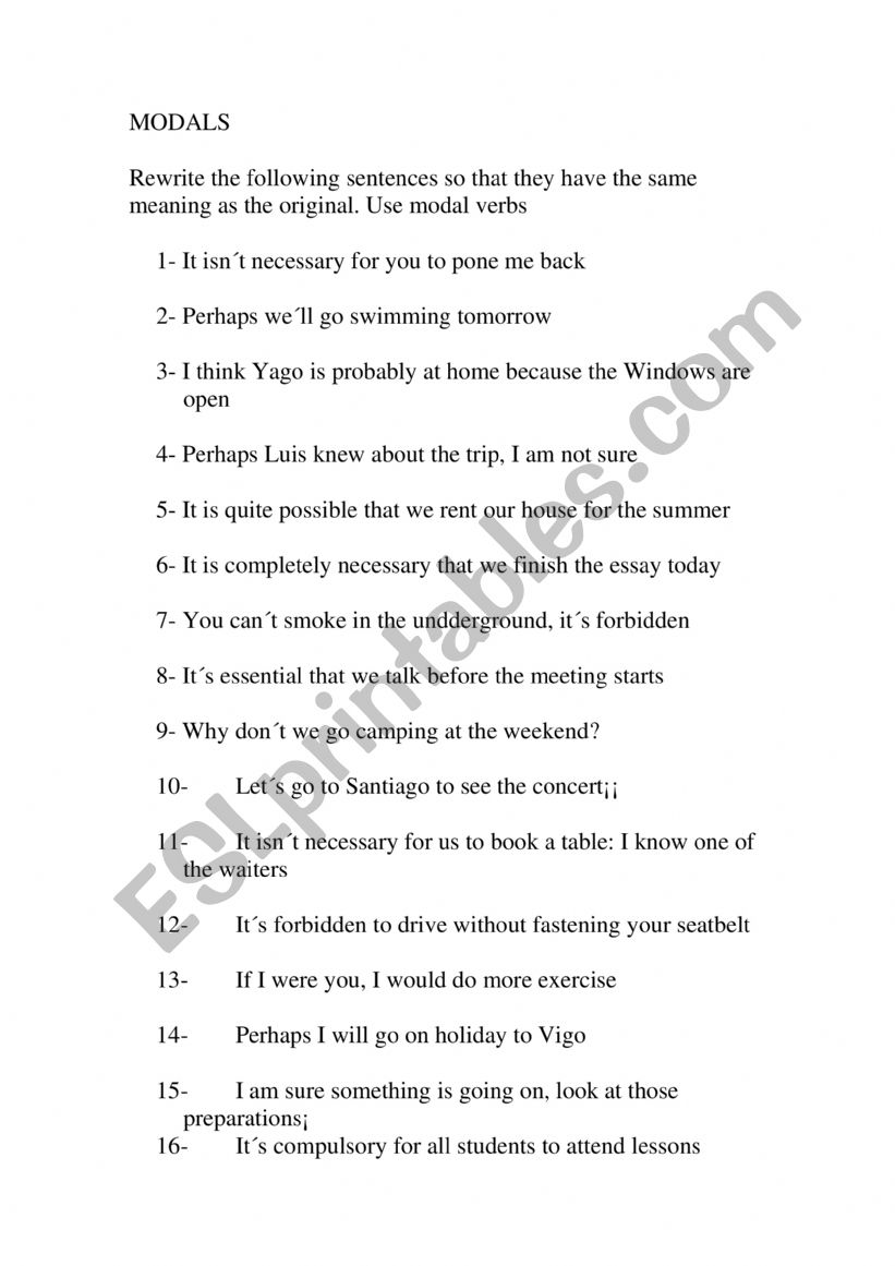 REPHRASINGMODALSCONDITIONALS worksheet