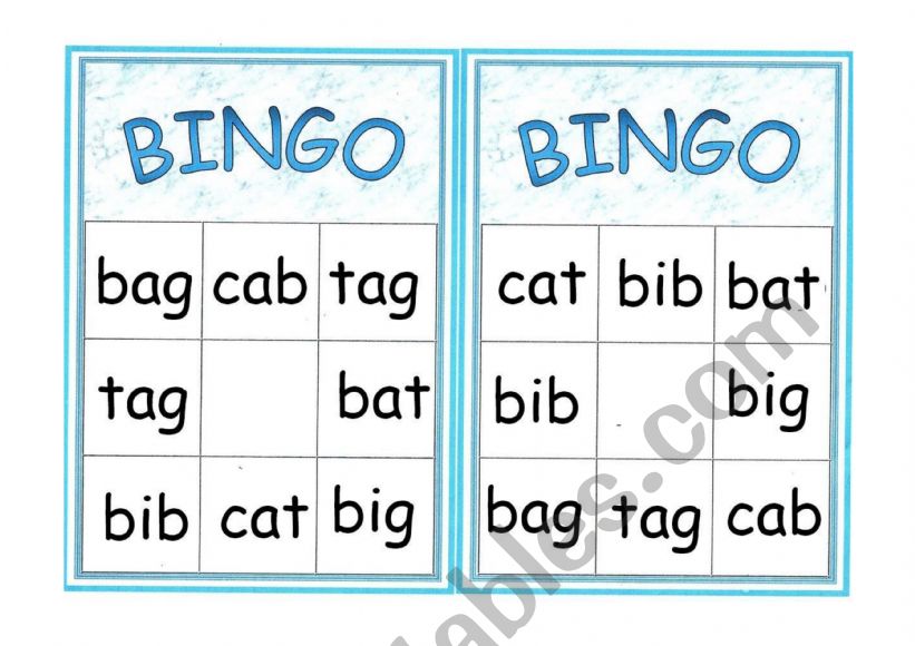 Bingo worksheet