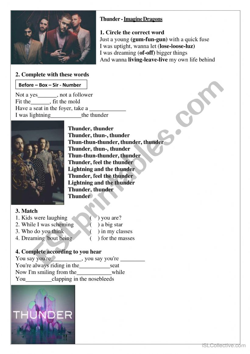 Thunder worksheet