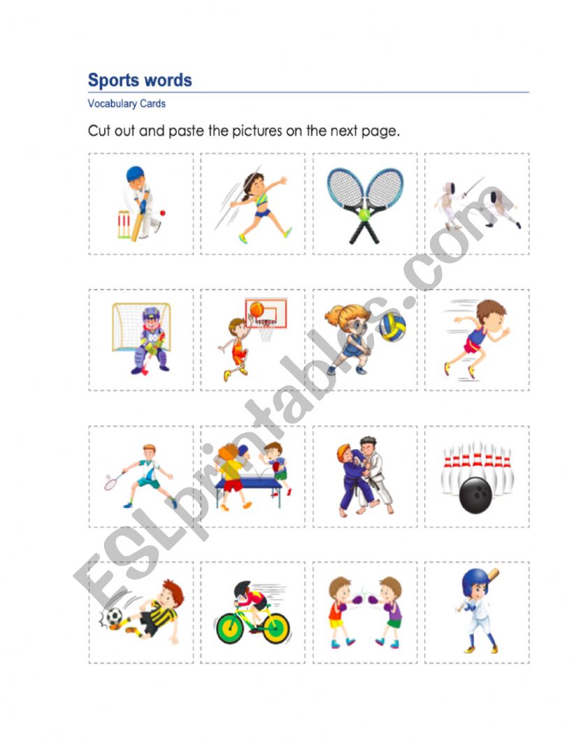 sport vocabulary cards worksheet