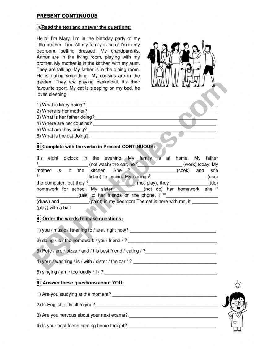 Present Continuous Revision - Affirmative, Negative and Question