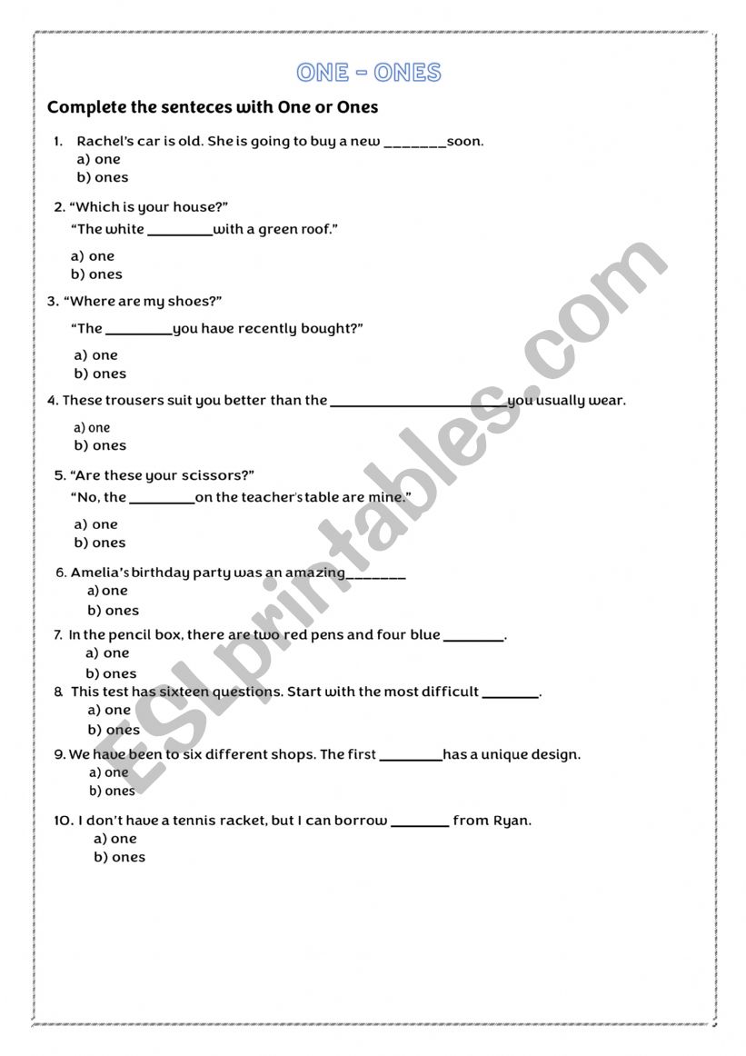 one or ones worksheet